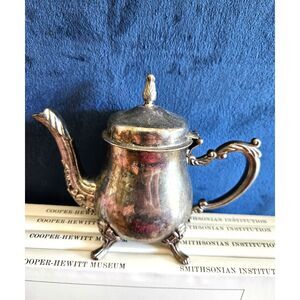 Elegance Vintage Silver Plated Mini Tea Pot Scrollwork Footed Base Curved Spout
